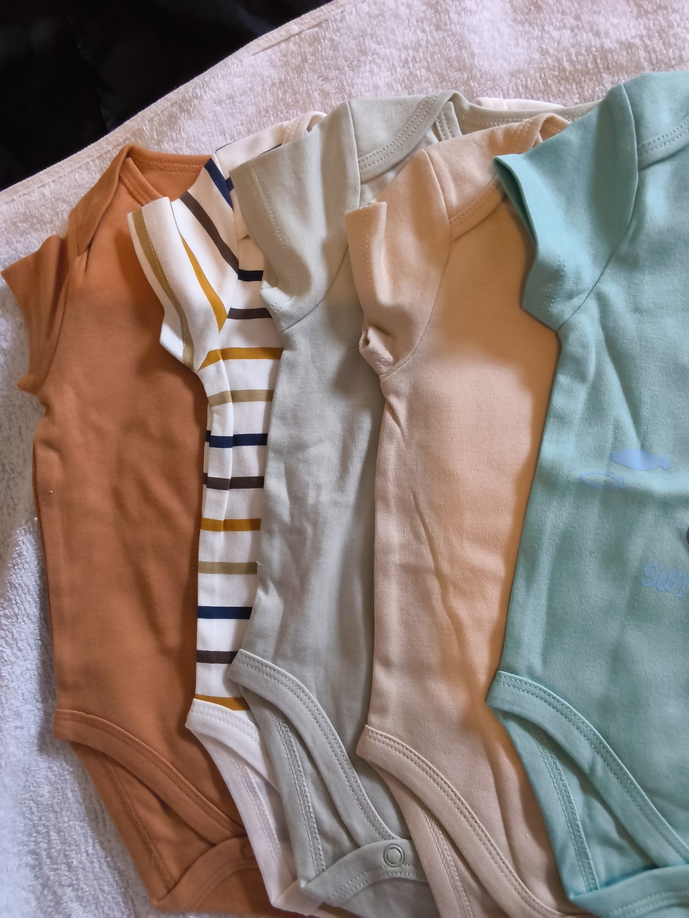 Neutral & Teal Baby One-Piece Bodysuit Set - 5 Pack